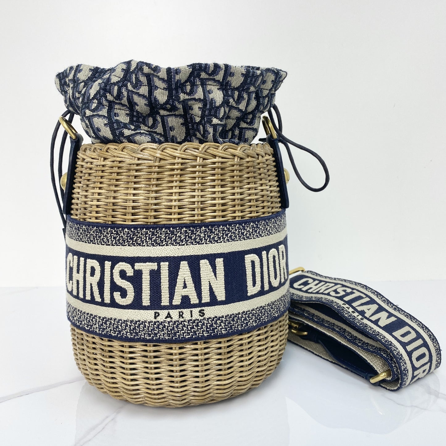 Christian Dior Wicker Oblique Drawstring Bucket Bag - Lafayette Consignment