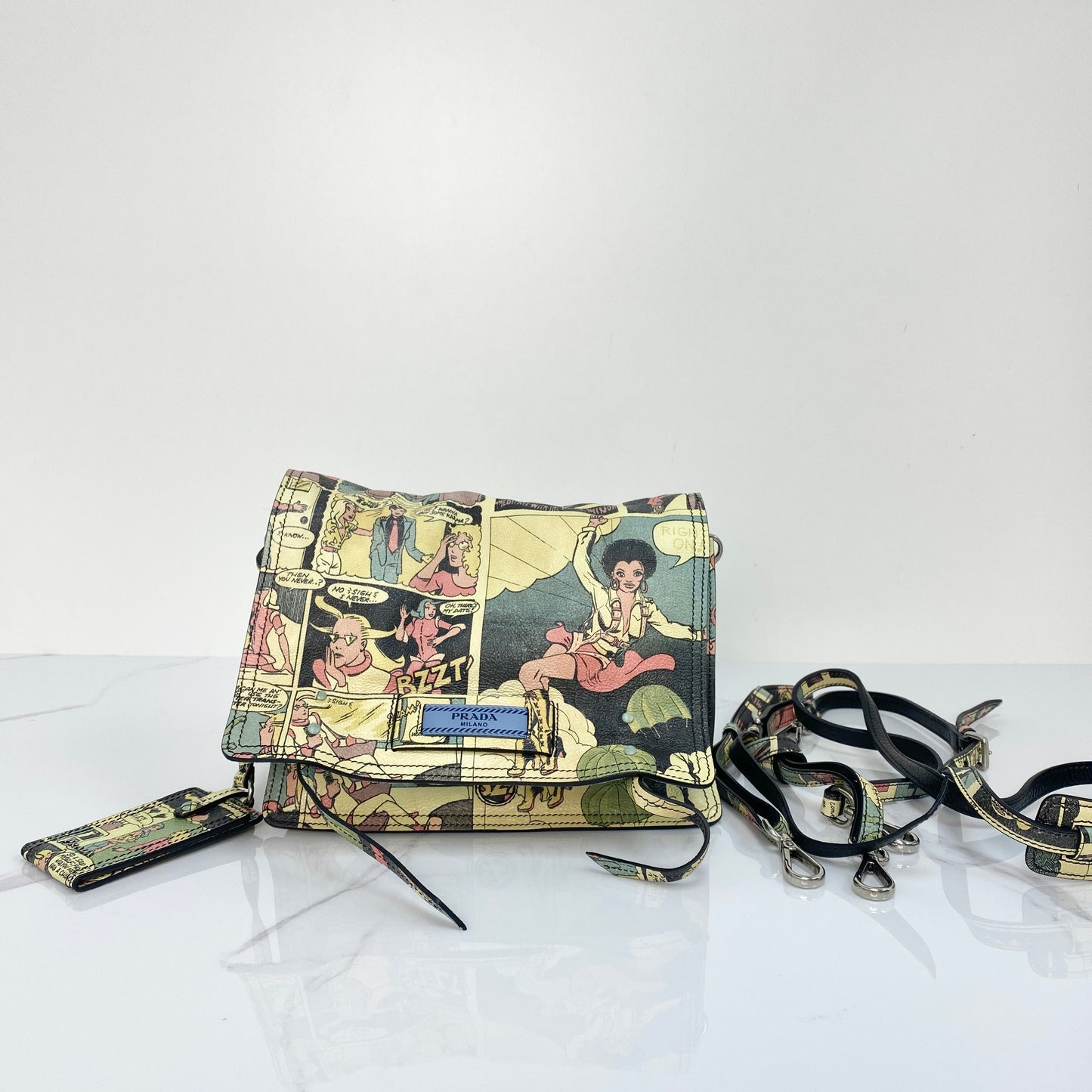 Prada Glace Calf Comics Etiquette Flap Bag