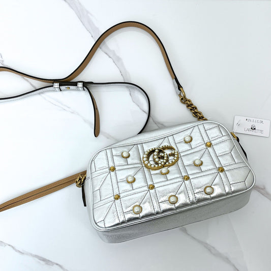 Gucci Pearl Studded GG Marmont Camera Bag - Lafayette Consignment