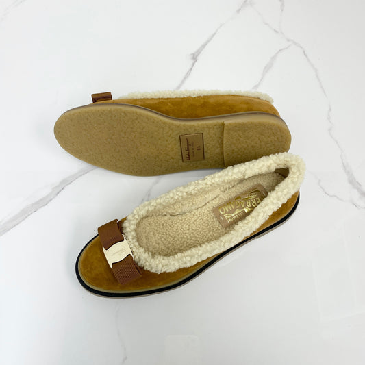 Salvatore Ferragamo Shearling Lined Varina Flats - Lafayette Consignment