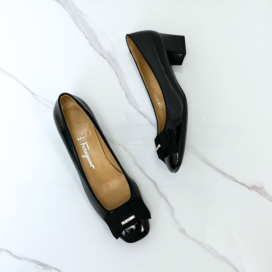 Salvatore Ferragamo Patent Bow Pumps