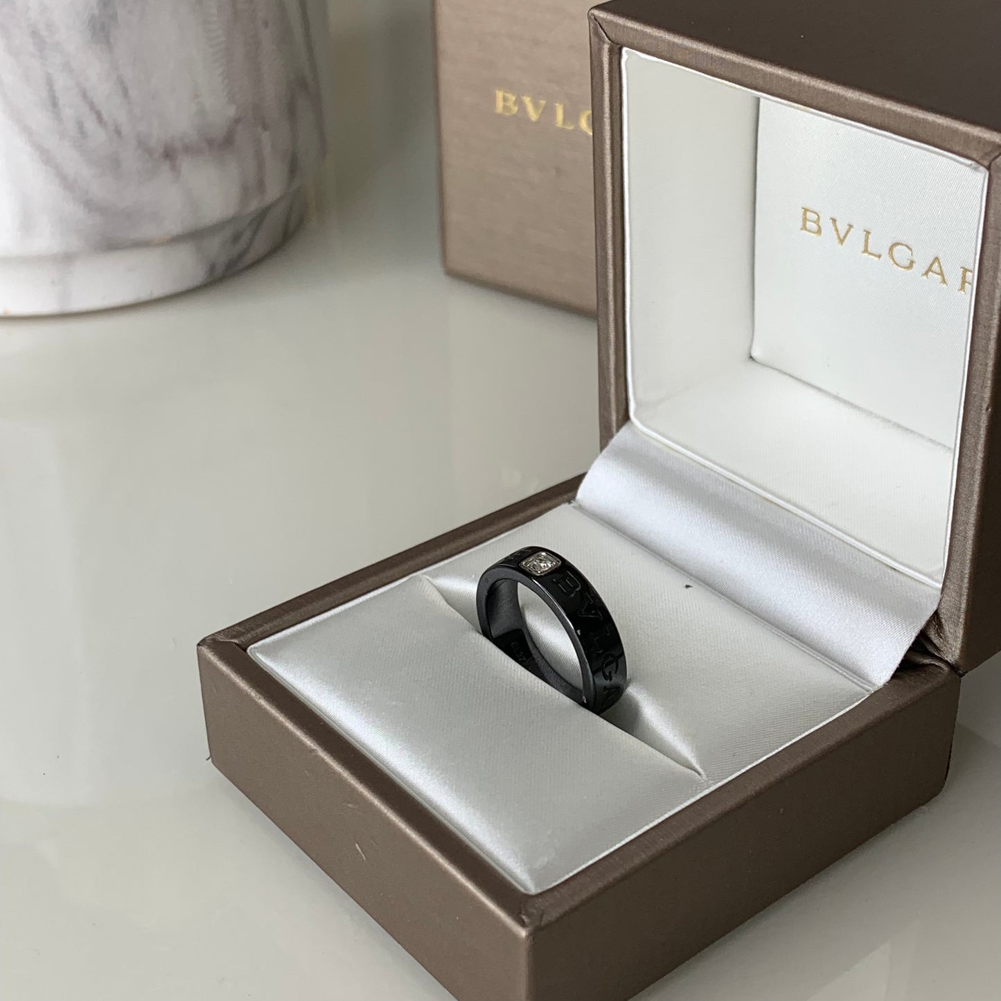 Bvlgari Ceramic Ring With Diamond (Size 52)