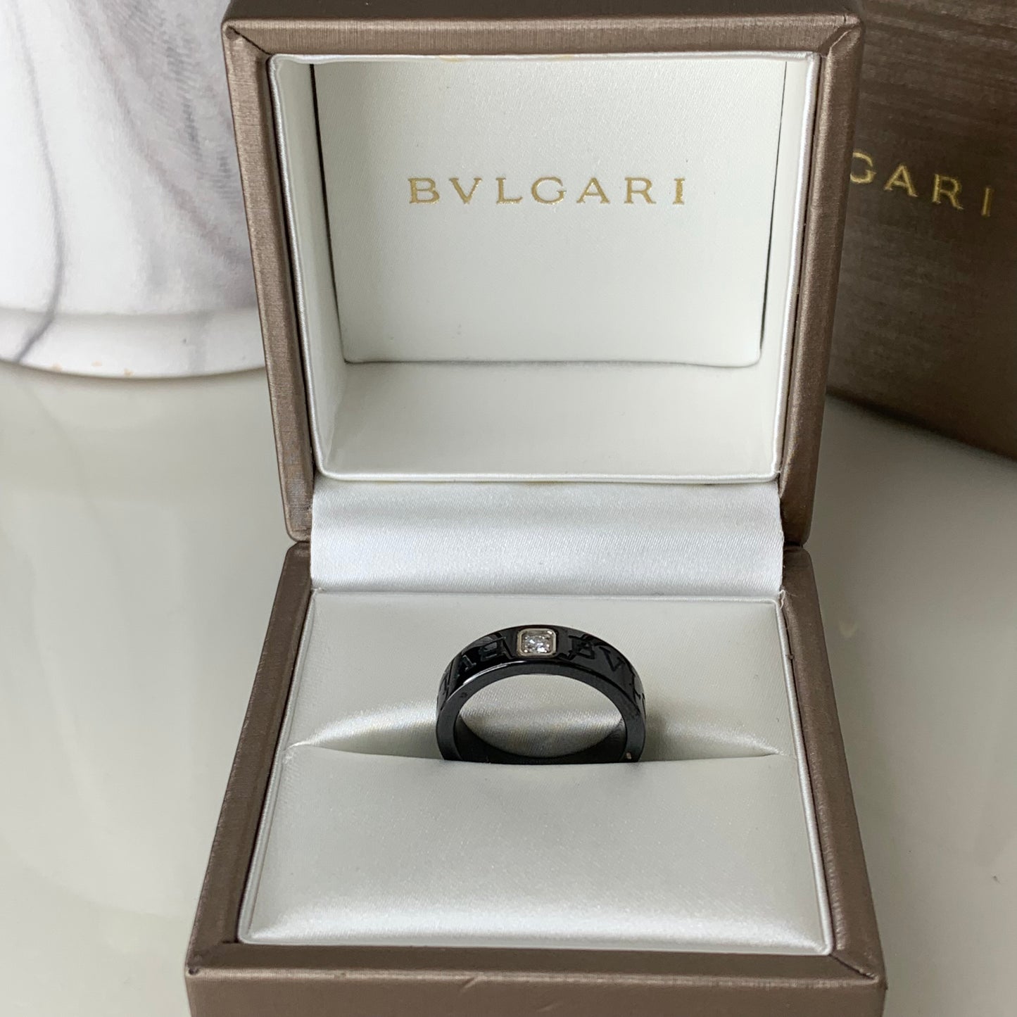 Bvlgari Ceramic Ring With Diamond (Size 52)