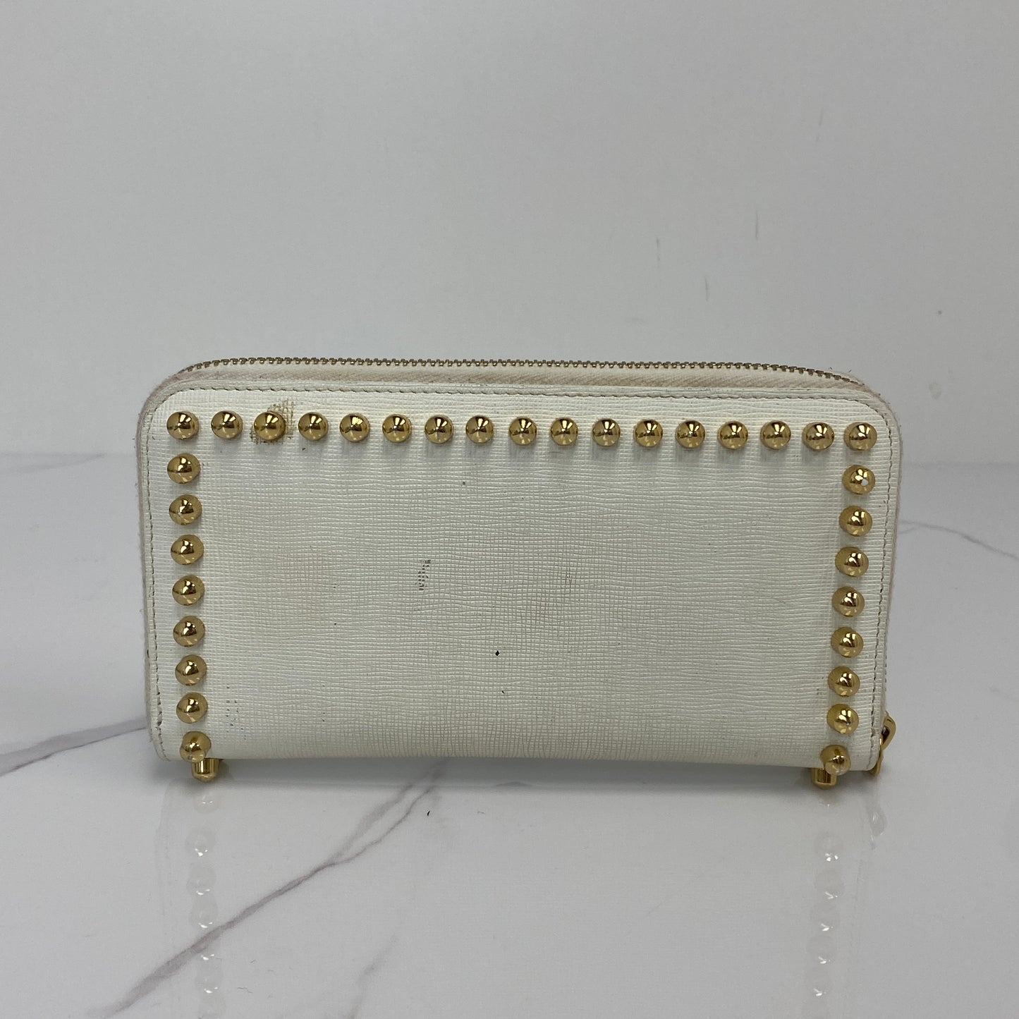 Fendi White Leather Karlito Zip Around Continental Wallet - Lafayette Consignment