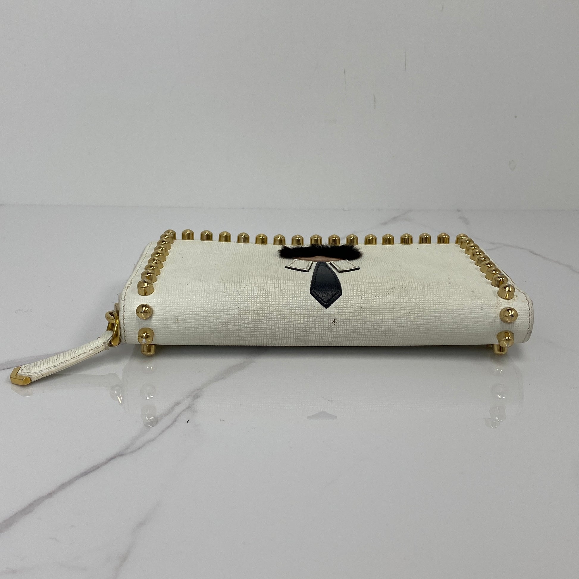 Fendi White Leather Karlito Zip Around Continental Wallet - Lafayette Consignment