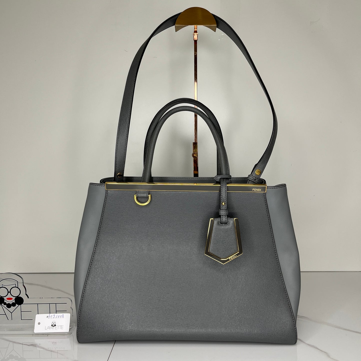 Fendi Medium 2jour Leather Bag - Grey