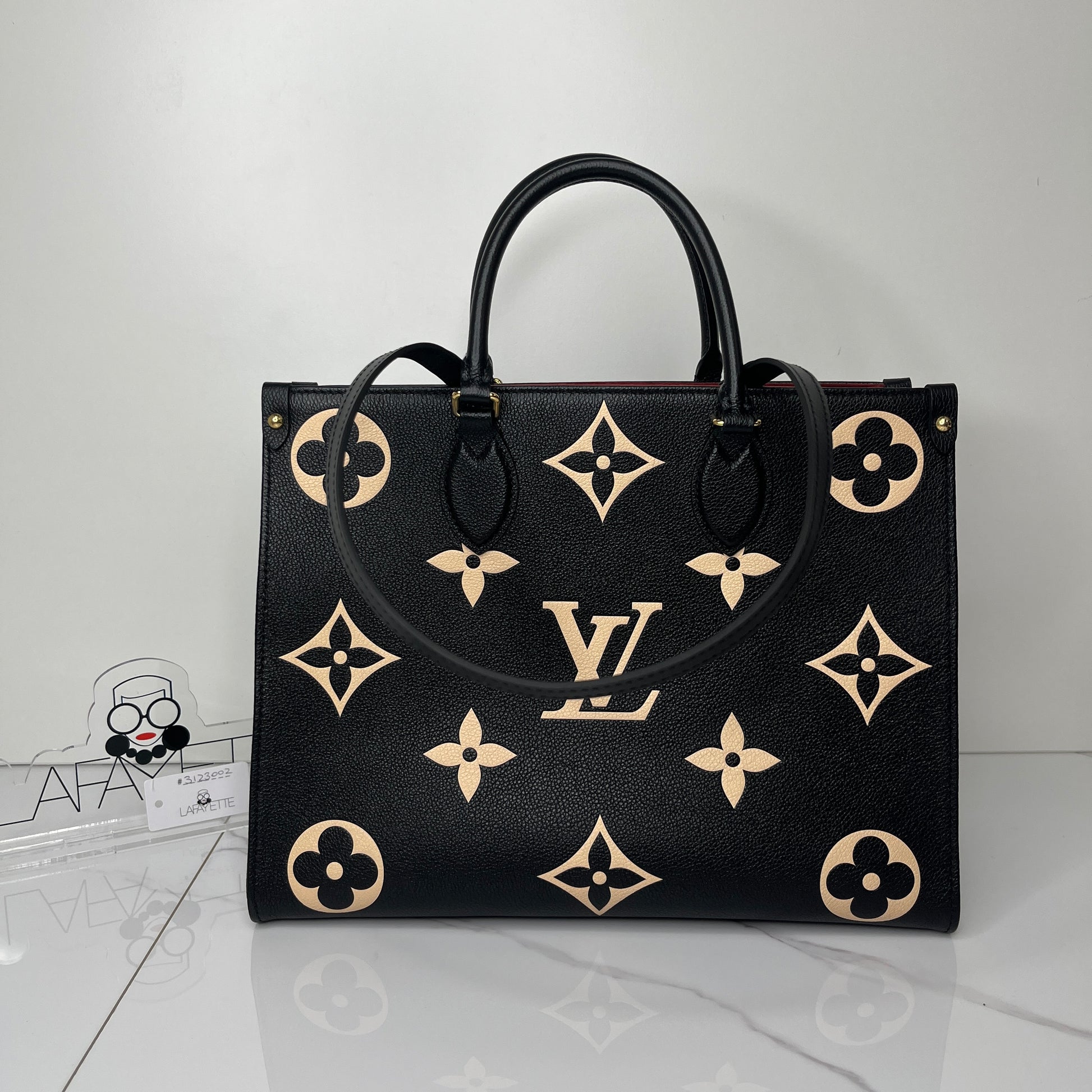 Authentic Louis Vuitton Onthego Tote in Black with Beige Large Monogram Logo in brand new condition