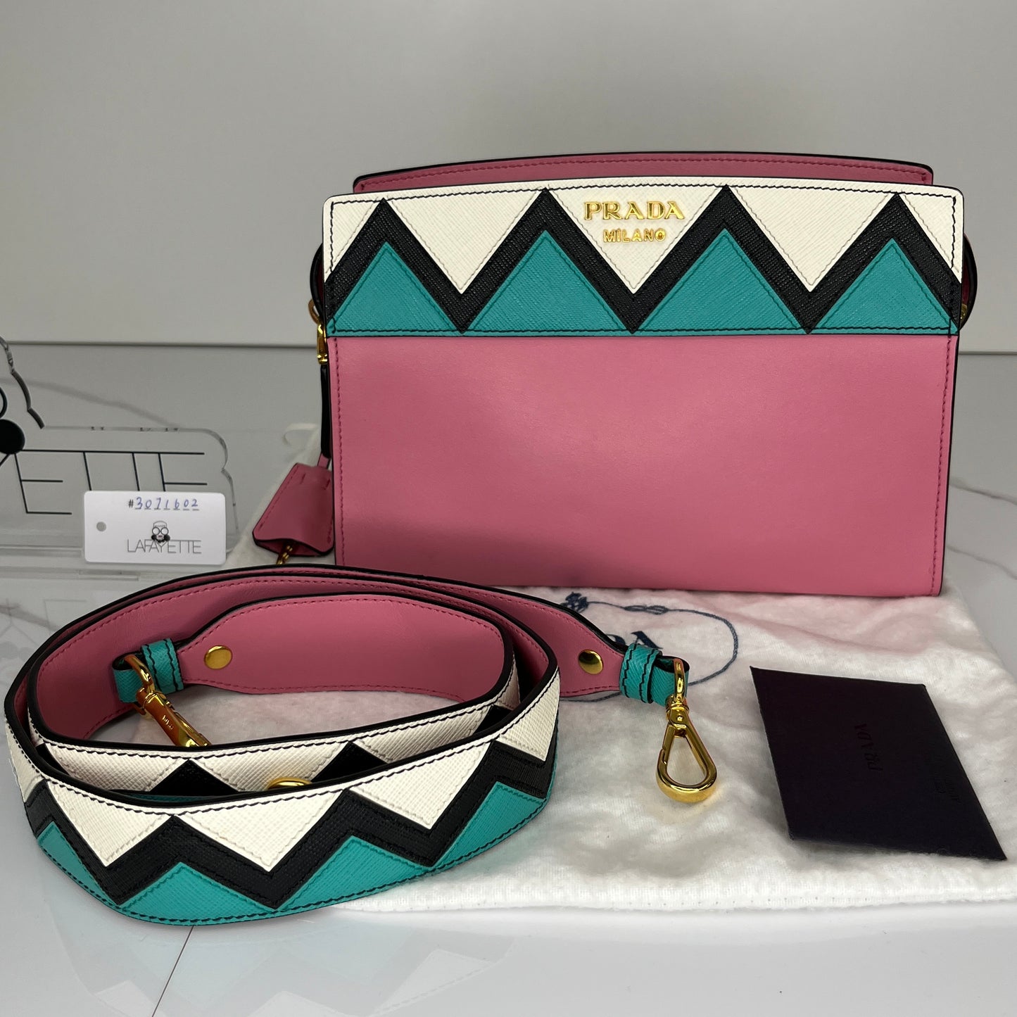 Prada City Calf Saffiano Esplanade Crossbody Bag Begonia Giada