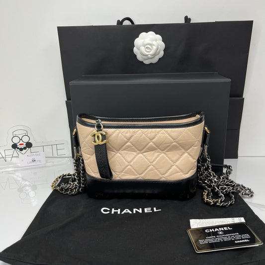 Authentic Chanel Gabrielle Hobo in Beige and Black