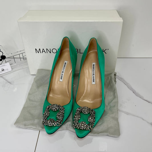 Manolo Blahnik Satin Jewel Buckle Pumps (105mm) - Size 37 - Lafayette Consignment