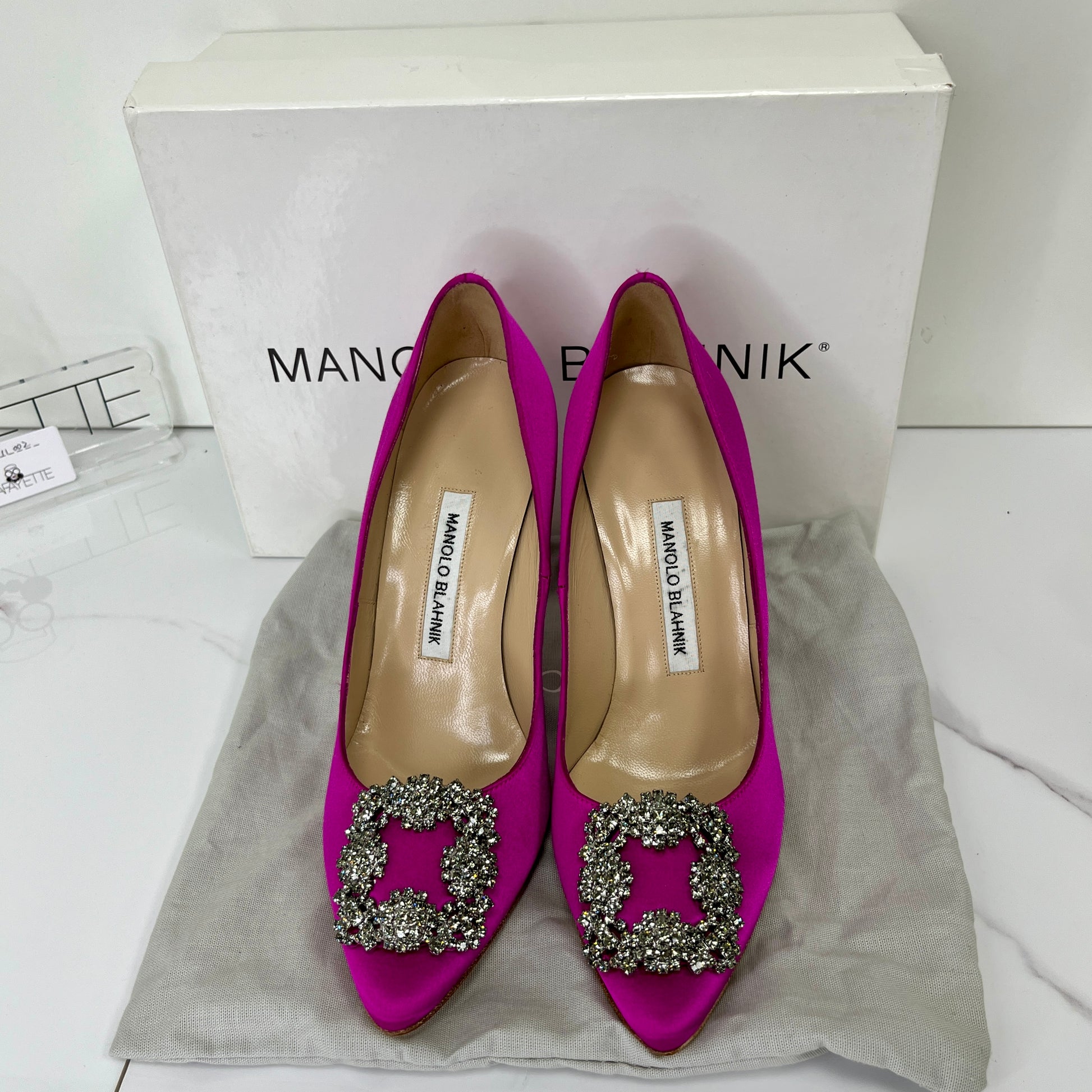 Manolo Blahnik Satin Jewel Buckle Pumps (105mm) - Size 37.5 - Lafayette Consignment