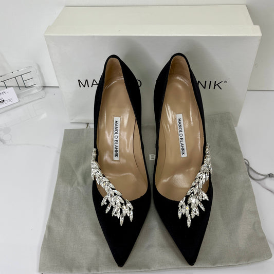 Manolo Blahnik Nadira Satin Jewel Buckle Pumps - Size 37 - Lafayette Consignment