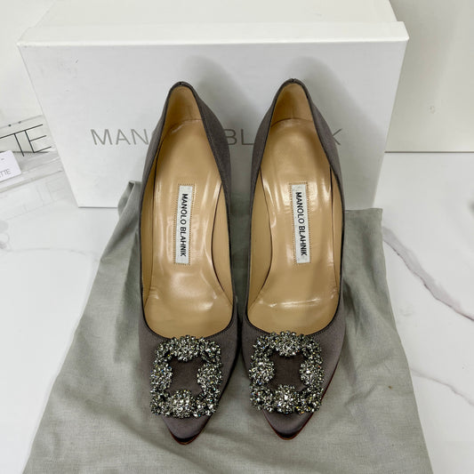 Manolo Blahnik Satin Jewel Buckle Pumps (105mm) - Size 37.5 - Lafayette Consignment