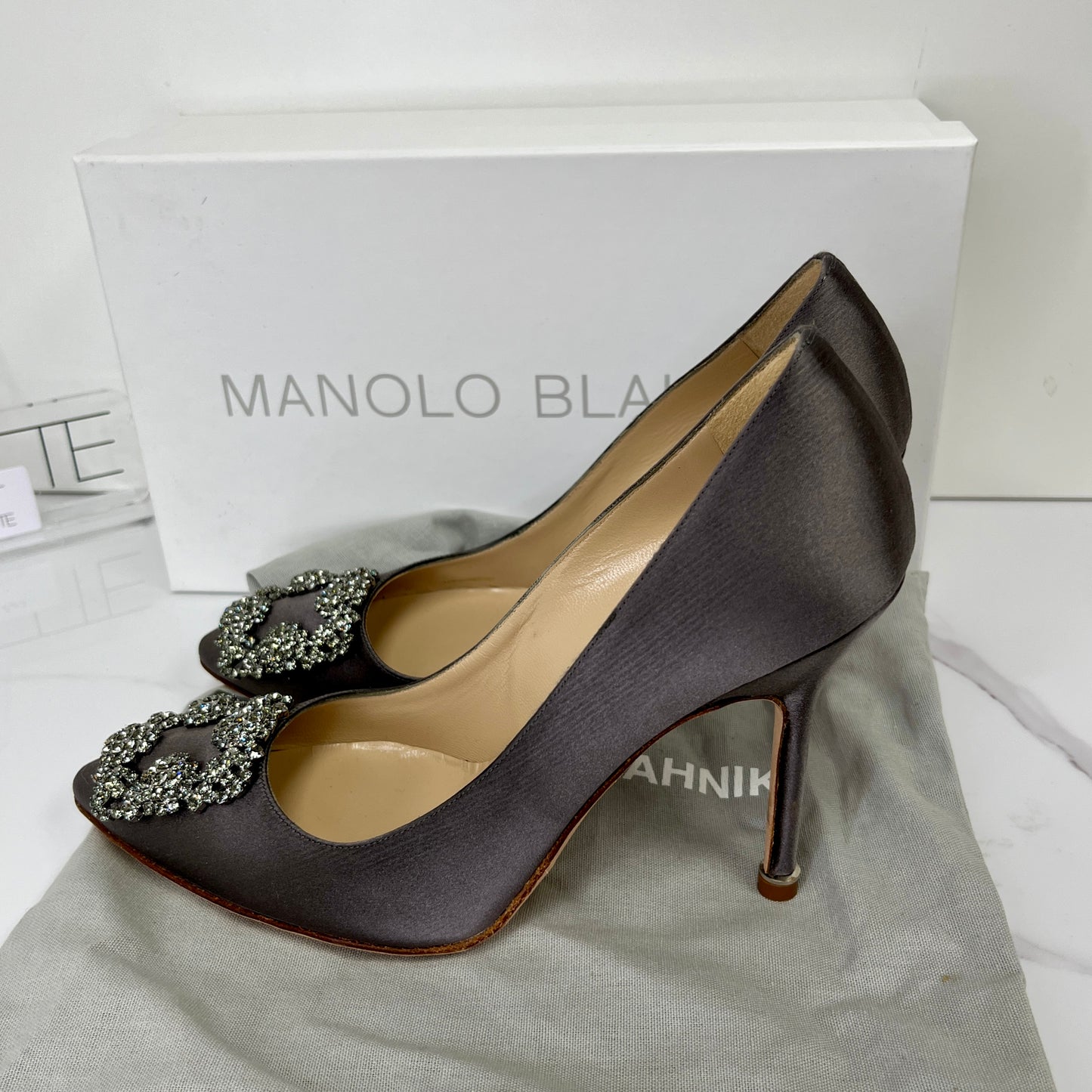 Manolo Blahnik Satin Jewel Buckle Pumps (105mm) - Size 37.5 - Lafayette Consignment