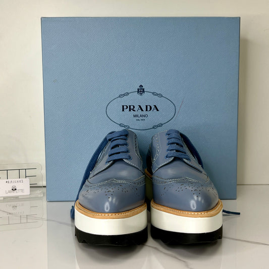 Prada Blue Leather Platform Oxford - Lafayette Consignment
