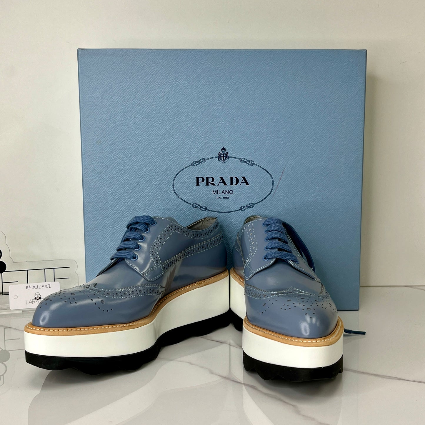 Prada Blue Leather Platform Oxford - Lafayette Consignment