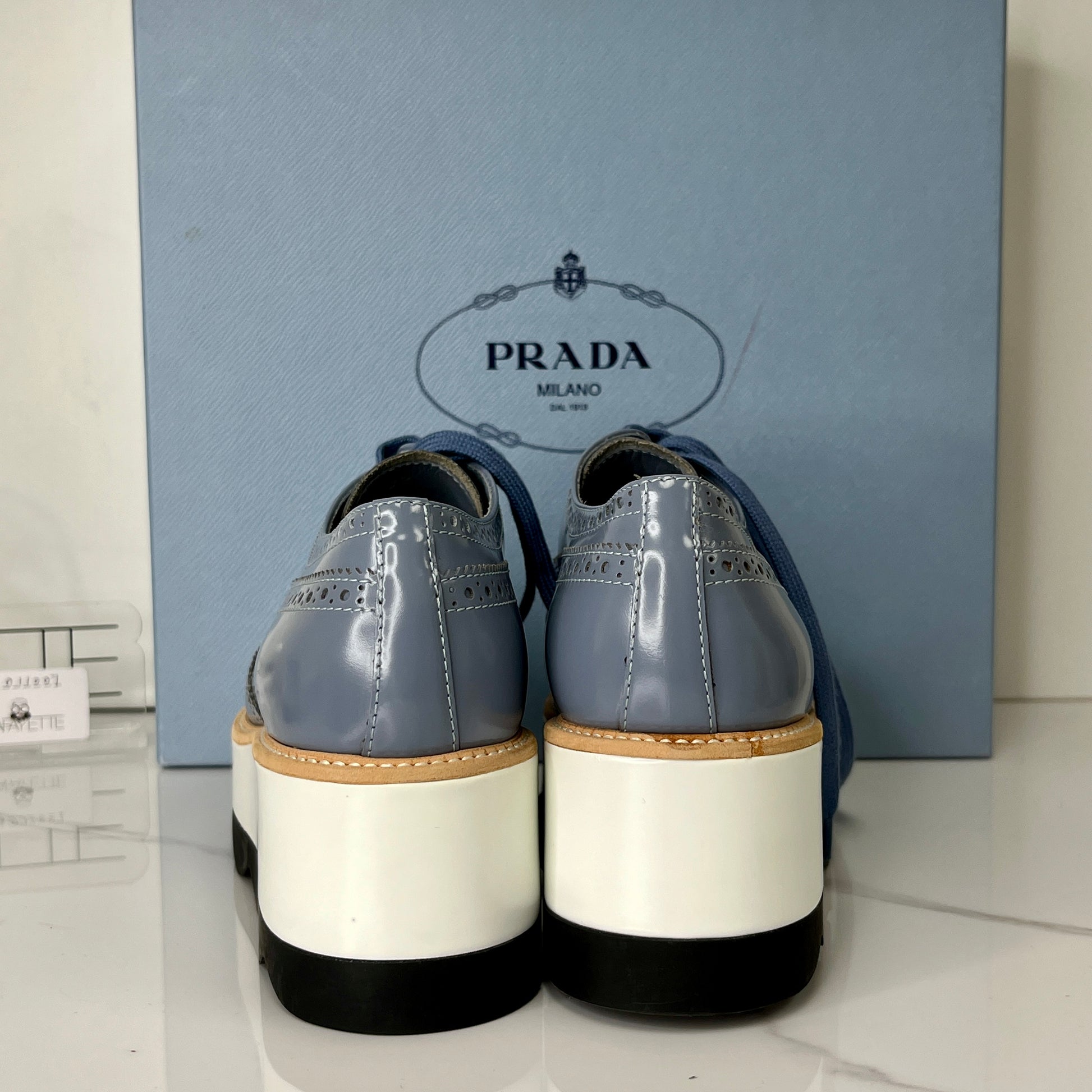 Prada Blue Leather Platform Oxford - Lafayette Consignment