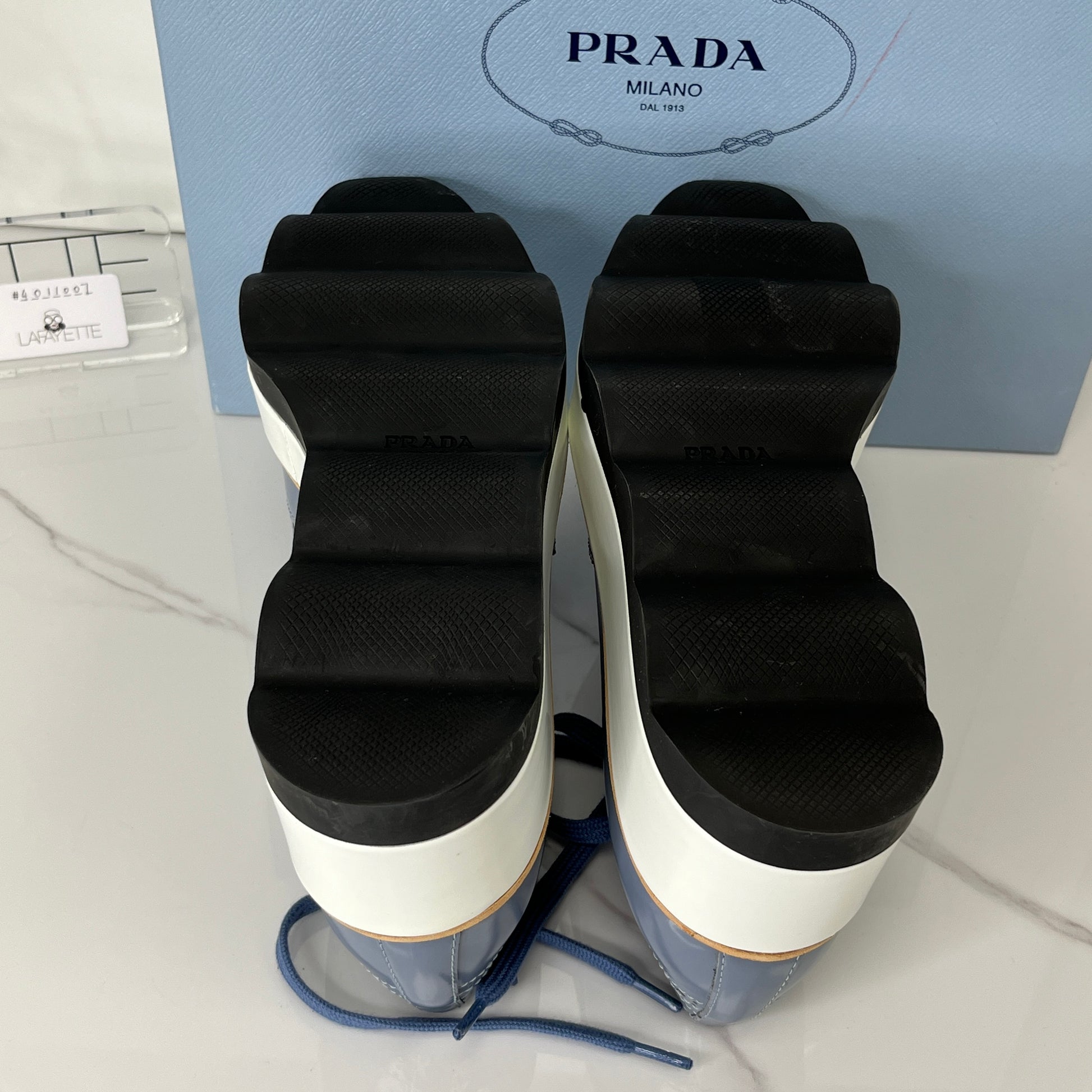 Prada Blue Leather Platform Oxford - Lafayette Consignment