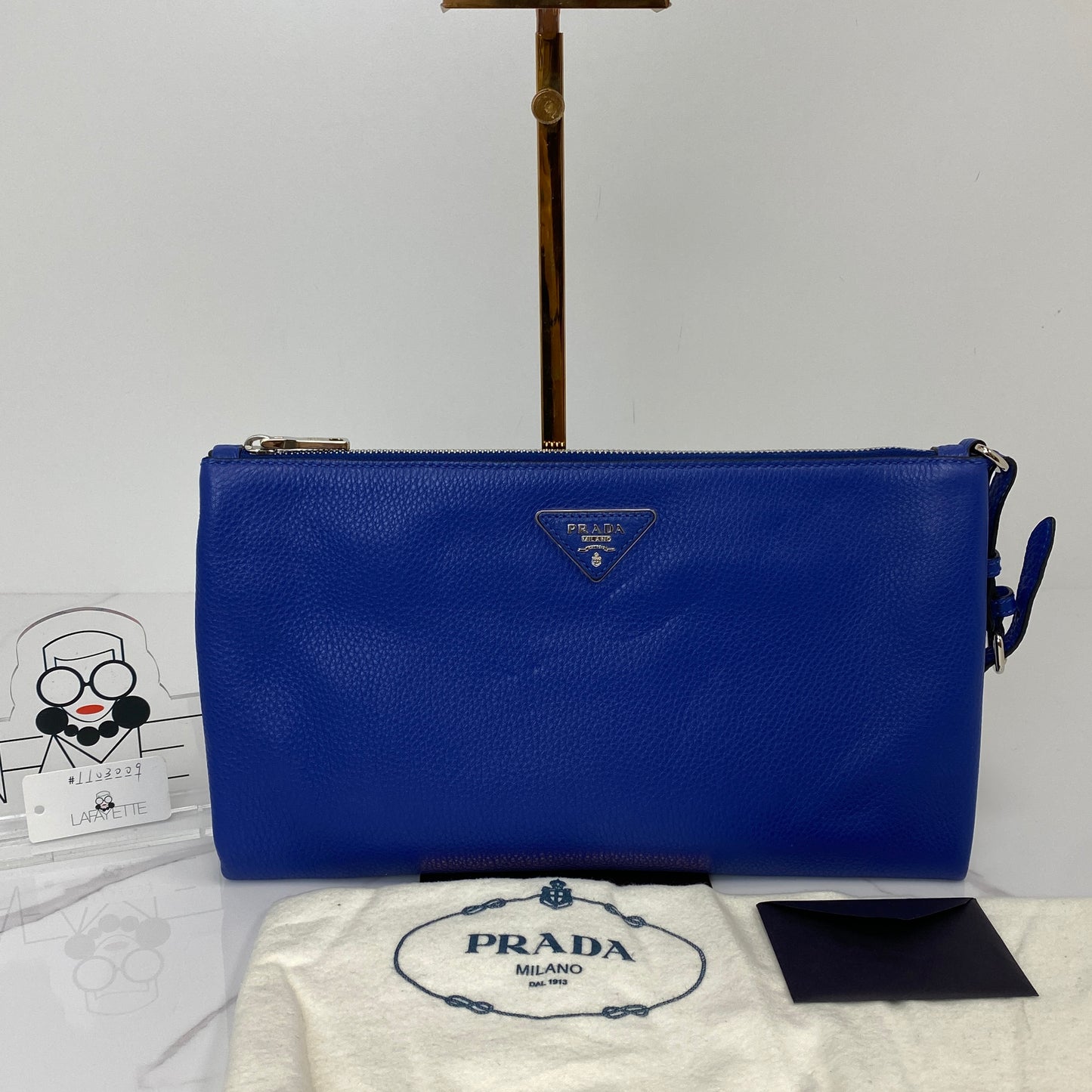 Prada Vitello Daino Wristlet Pouch Royal