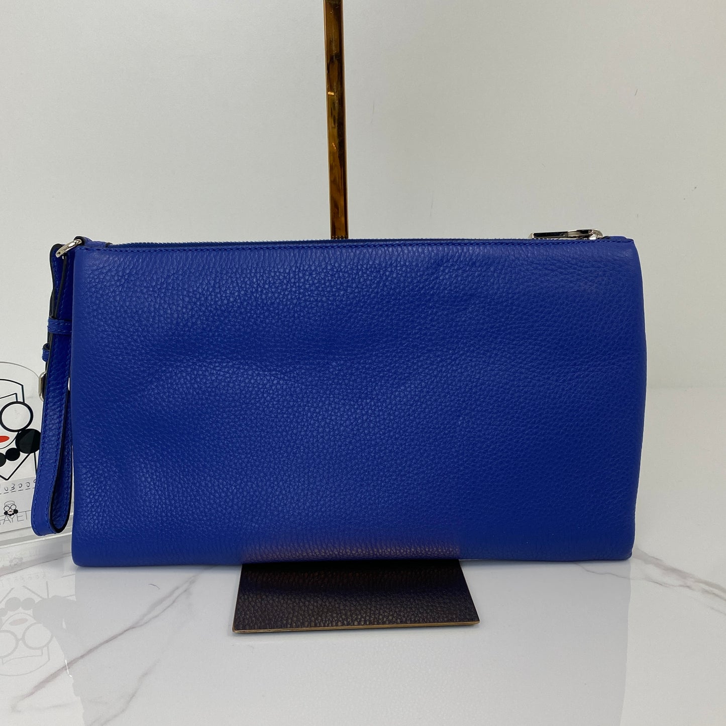 Prada Vitello Daino Wristlet Pouch Royal