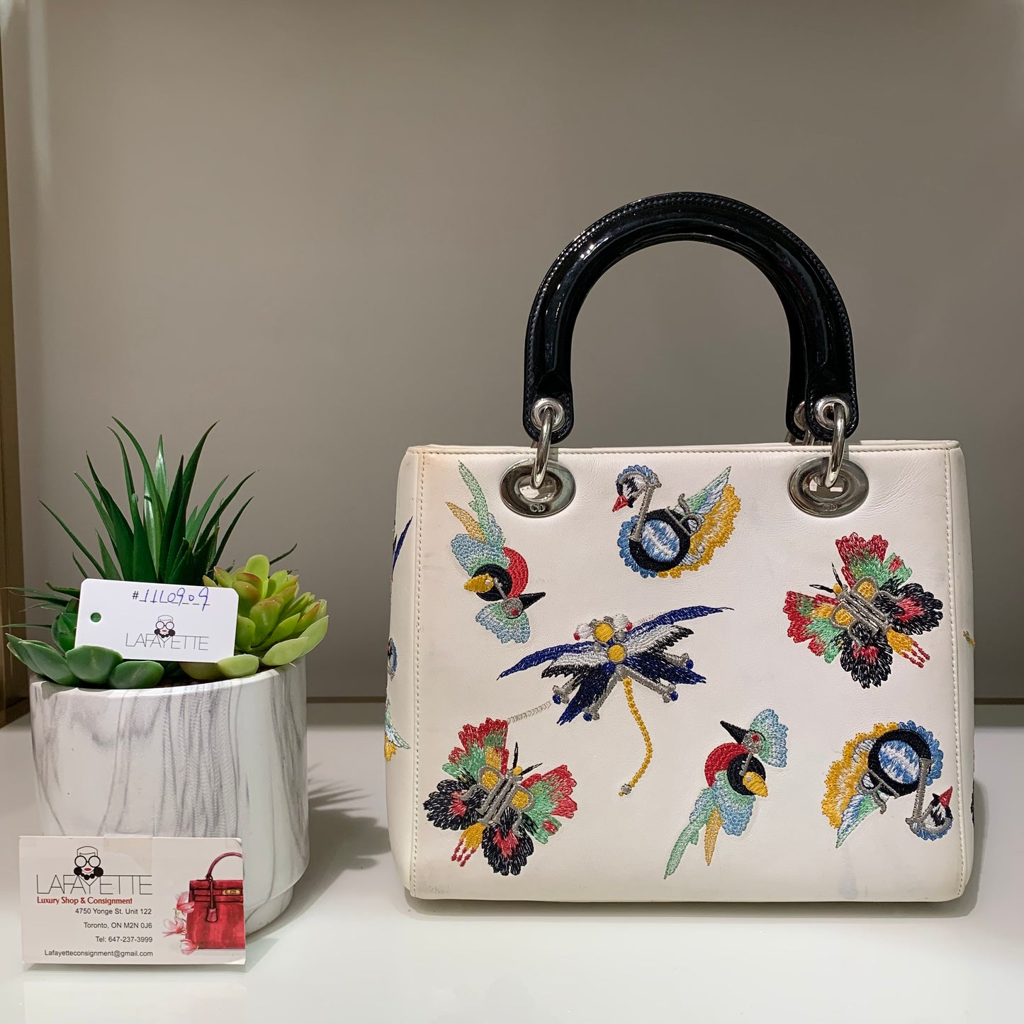 Dior White Leather Embroidered Medium Lady Dior Bag