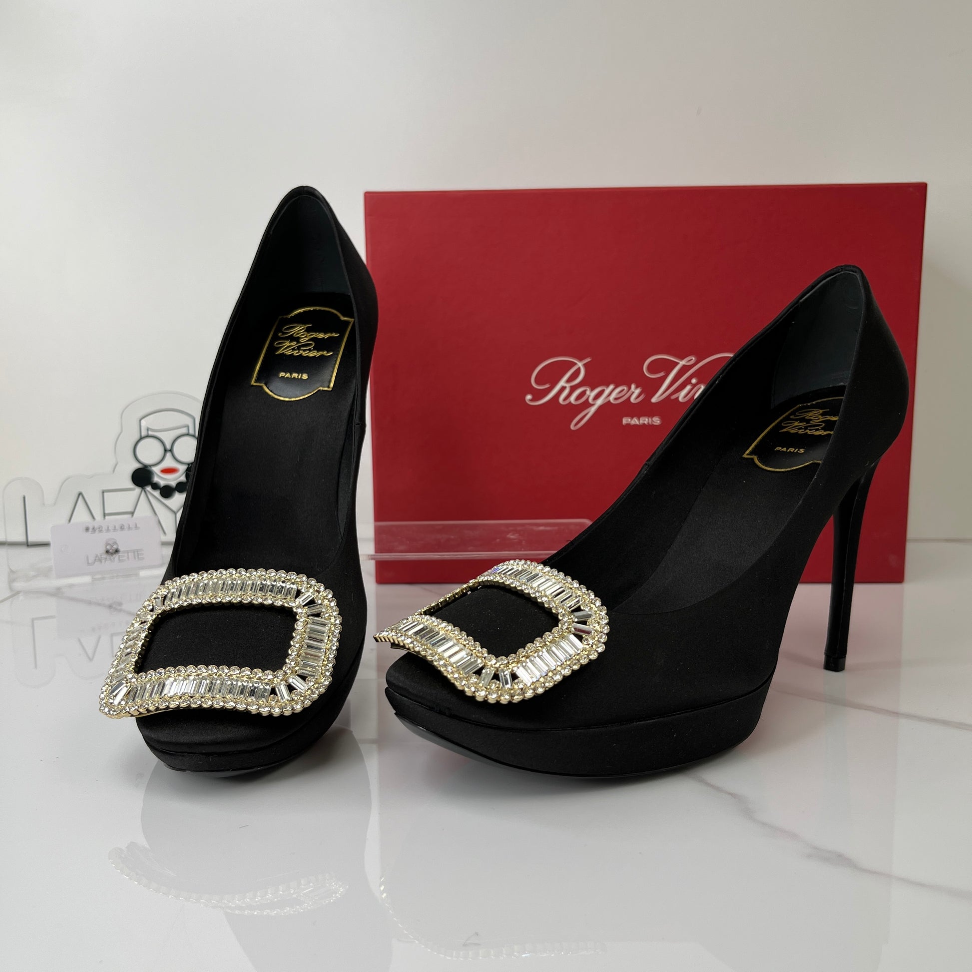 Roger Vivier Crystal Embellished Satin Platform Pumps - Size 37 - Lafayette Consignment