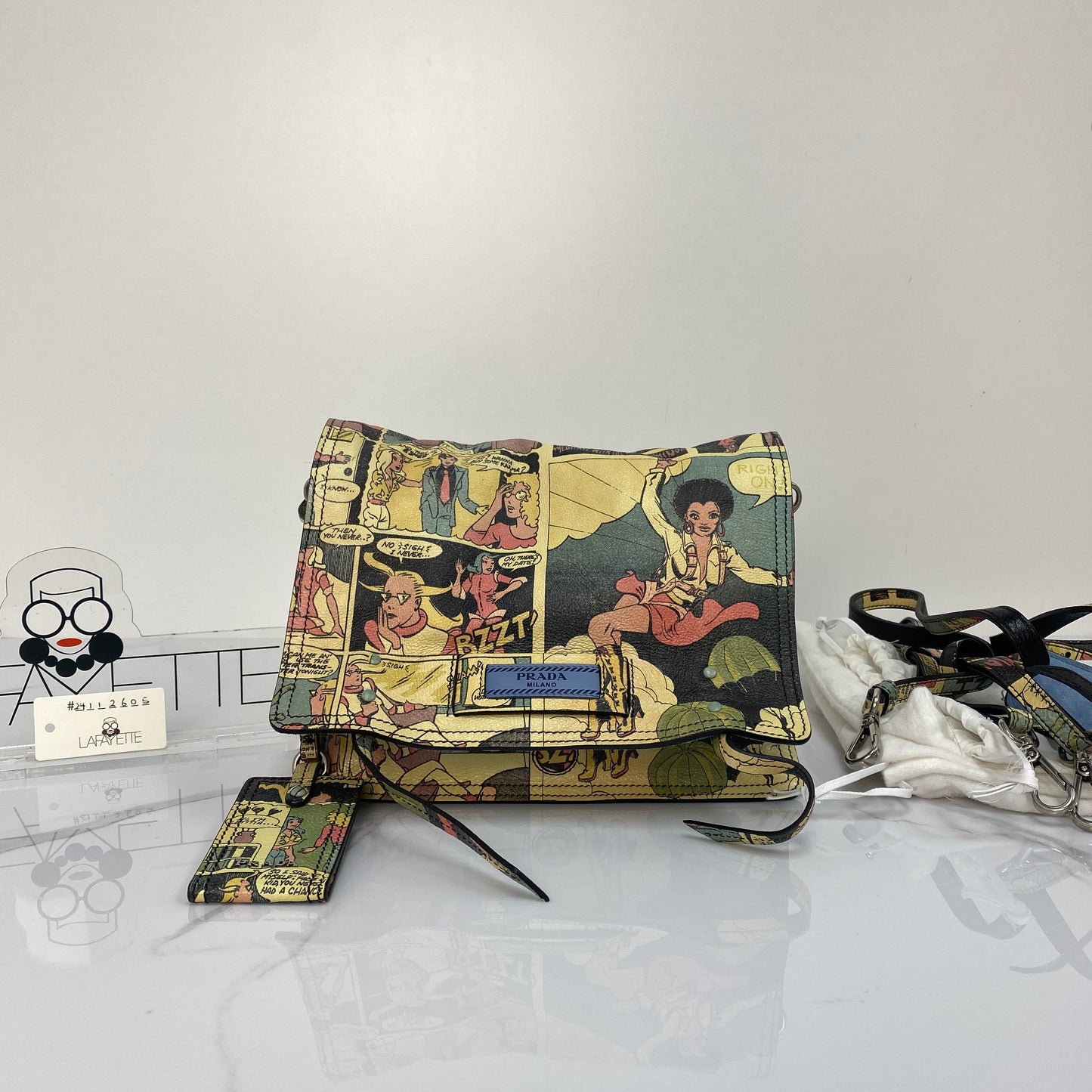 Prada Glace Calf Comics Etiquette Flap Bag