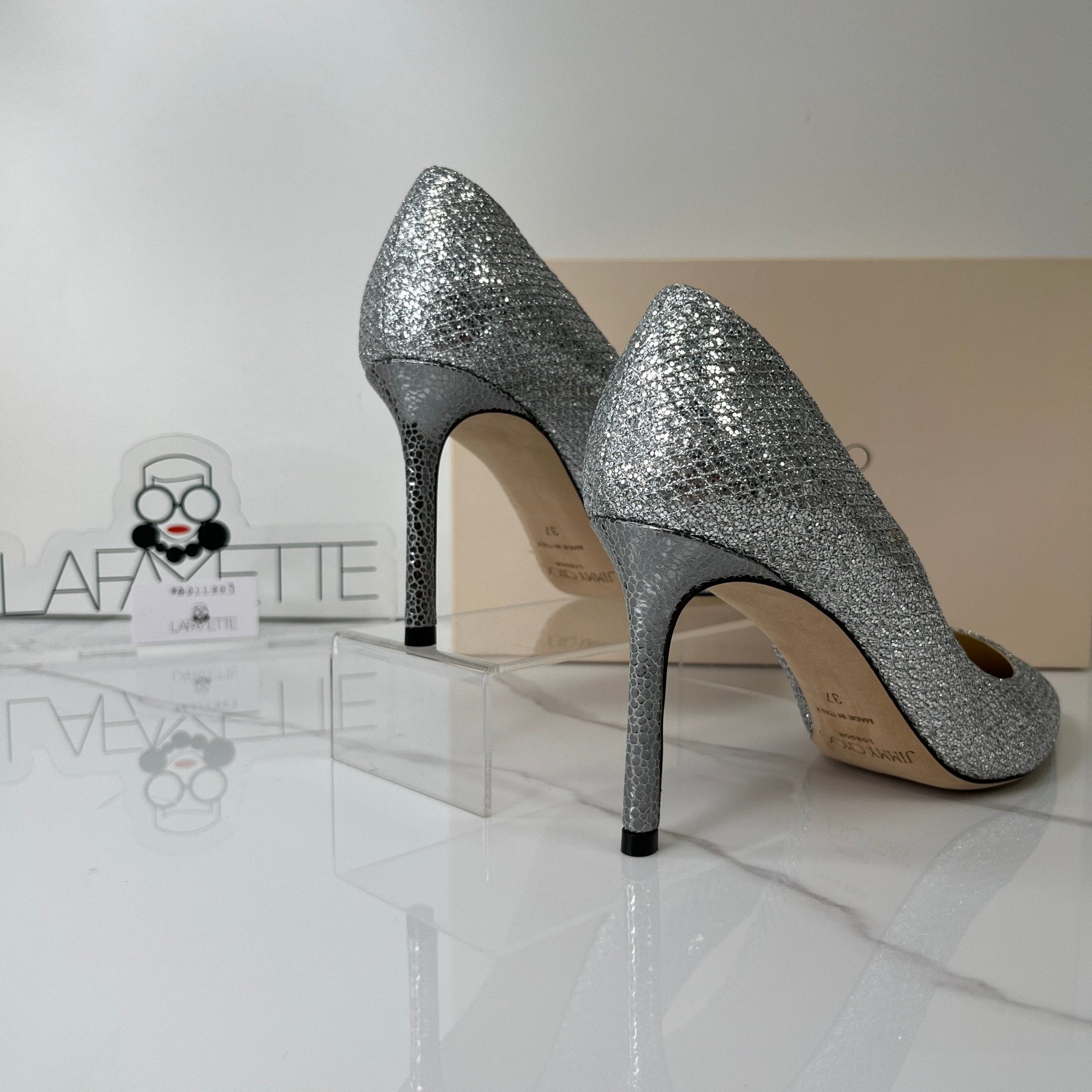 Jimmy Choo Romy 85 Silver Glitter Pump Size 37 Lafayette Consignment